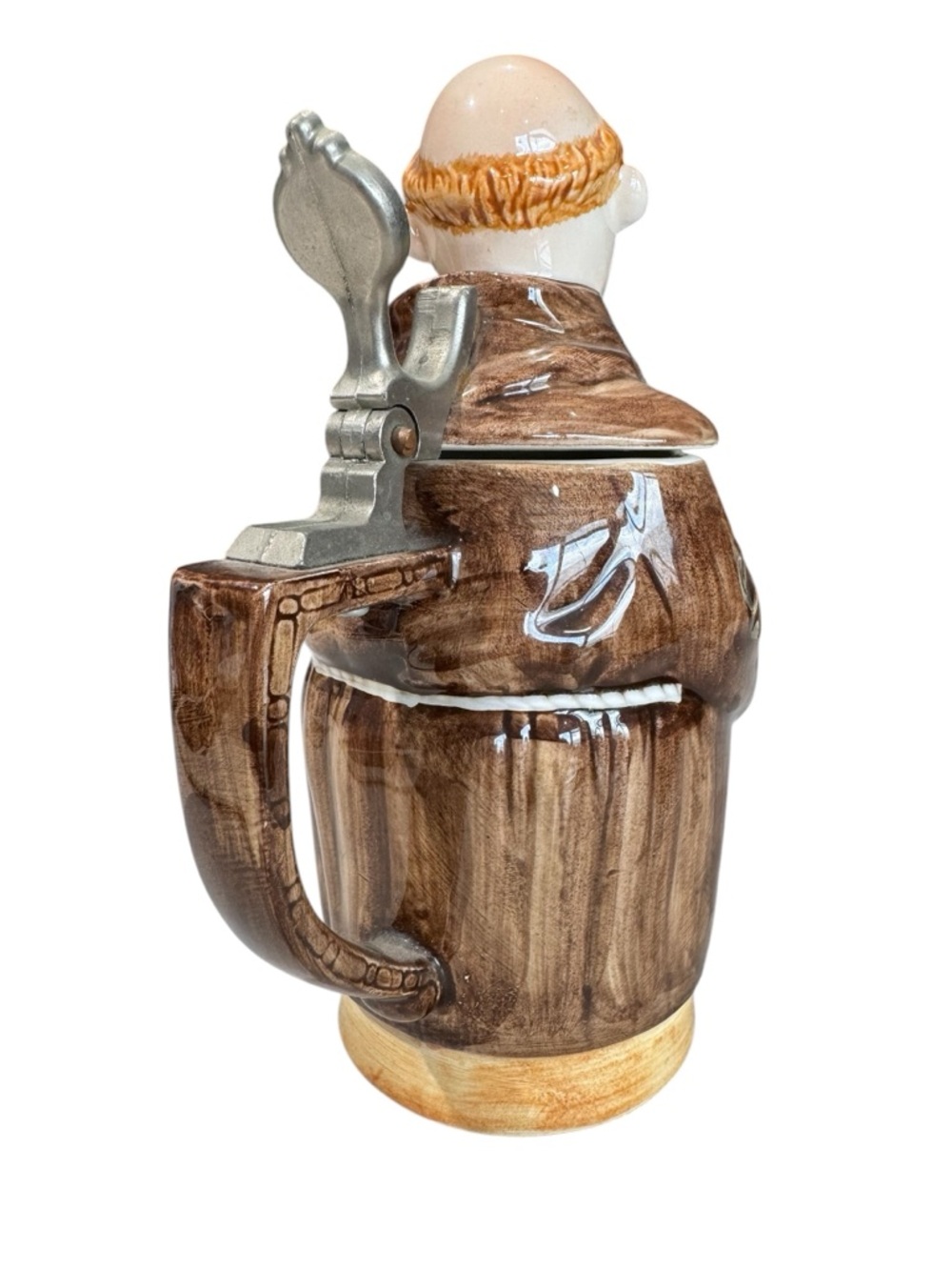 VTG Jovial Monk Ceramic Stein Mug Brown & Cream Functional Metal Lid Mechanism - Picture 7 of 15